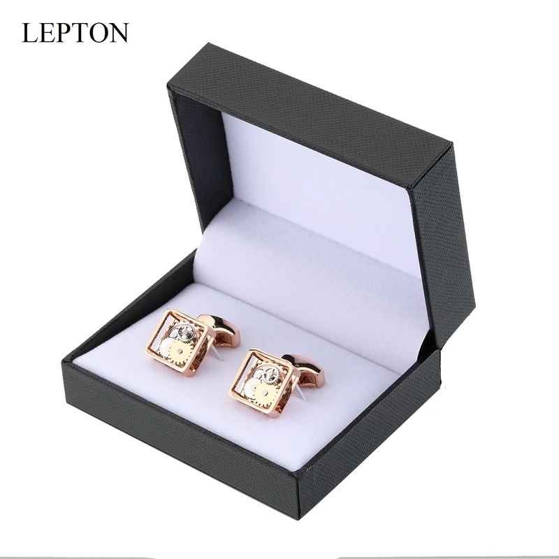 Hot Rose Gold Square Framed Steampunk Gear Cufflinks Lepton Watch Mechanism Cufflinks For mens Business wedding cufflink Gift