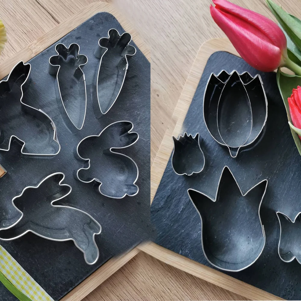 1pc Stainless Steel Cookies Mold Rabbit Carrot Flower Egg Shape Biscuit Cutter Tools for Easter Party Decoration Kids DIY Craft