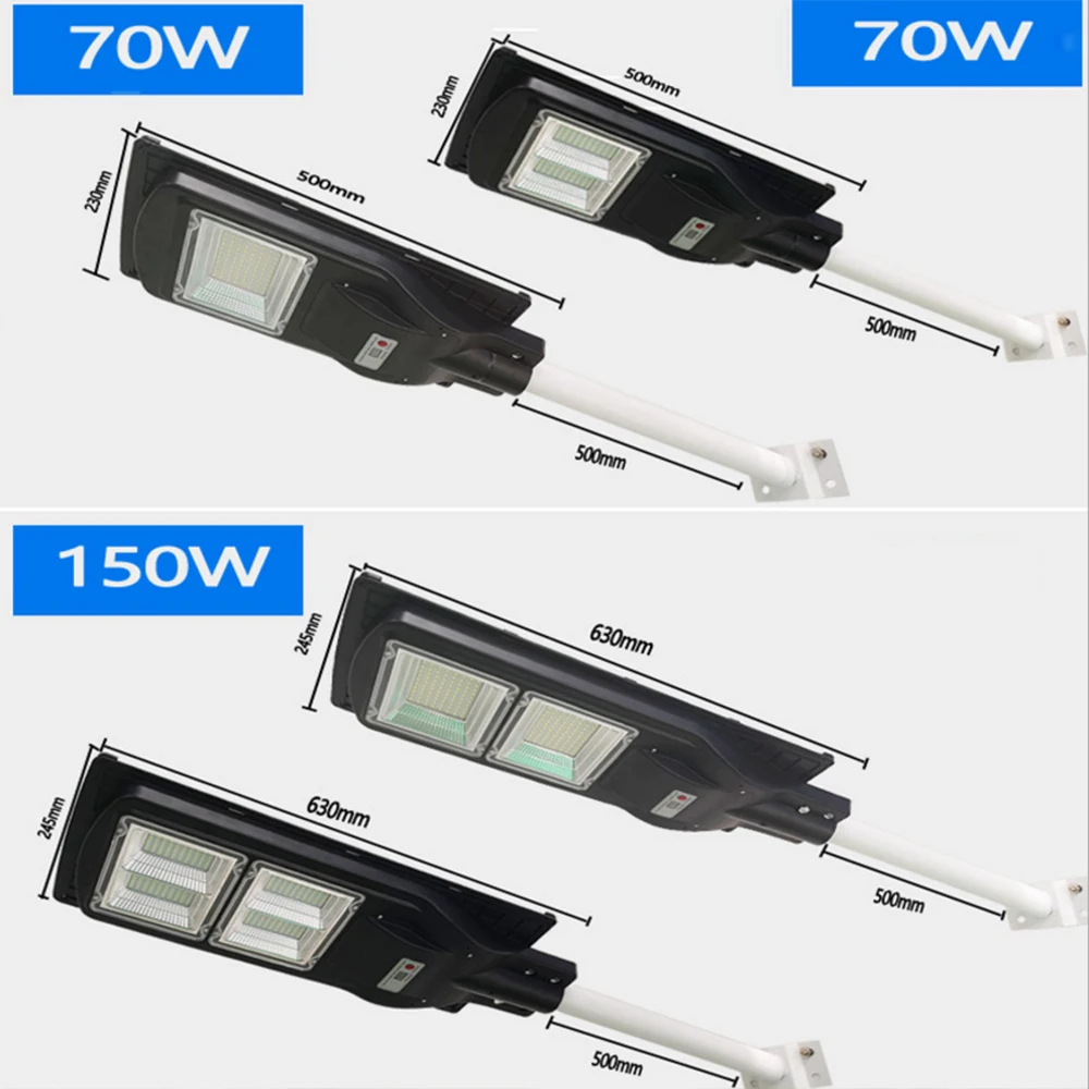 LED 가로등, 70W 150W, IP65 방수 야외 태양광 가로등, 벽 타이머 램프, 레이더 감지, 원격 제어 조명, 폴대 포함