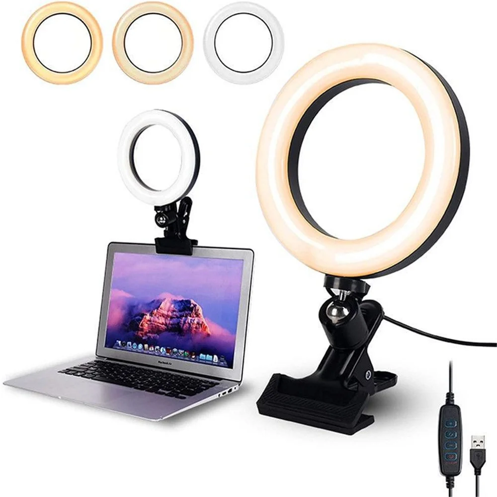 Dimmable Led Selfie Ring Light 6in Computer Clip Fill Light USB Selfie Lamp for Live Streaming Studio Video Photography Lighting