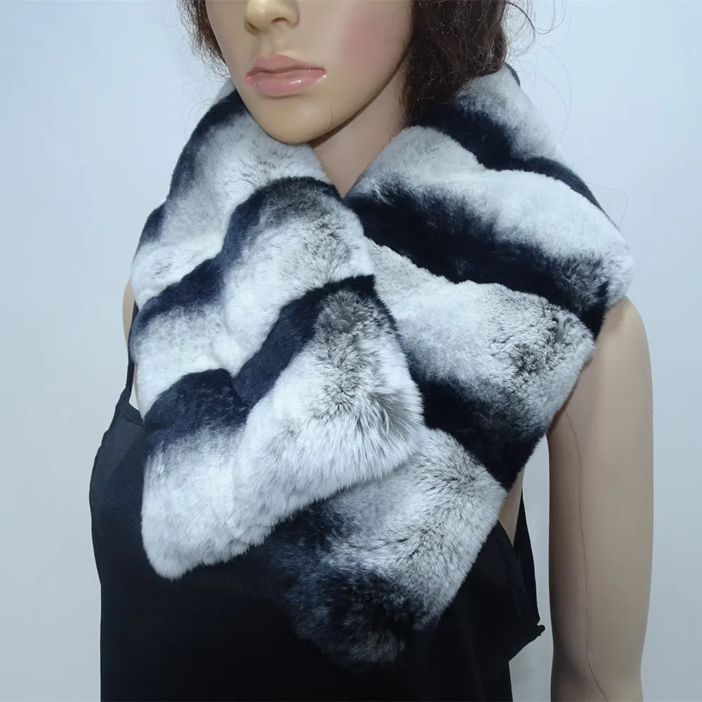 chinchilla Real Rex  Fur neck female Natural fur Whole skin Rex Rabbit Scarf  Low-price sales are limited