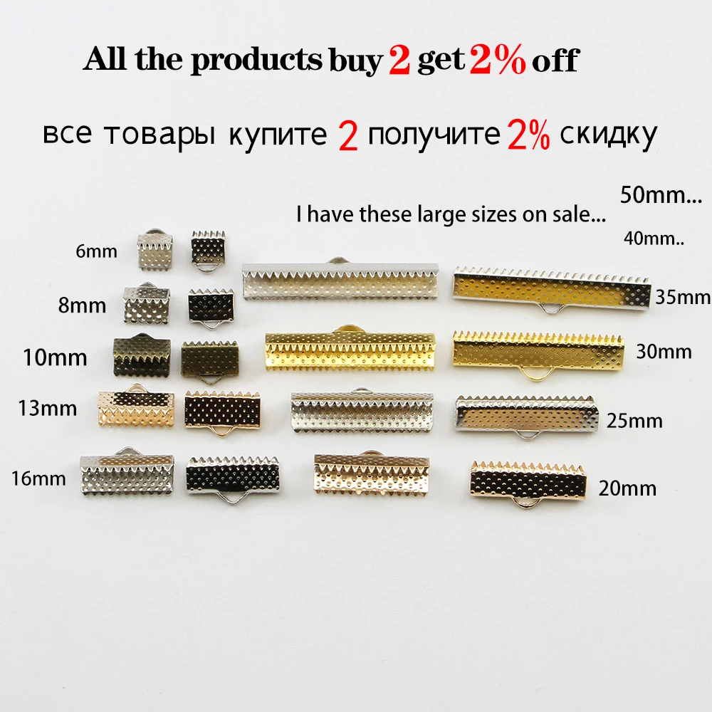 50pcs/lot Cove Clasps Cord End Caps Crimp Beads String Ribbon Leather Clip Foldover Connectors For DIY Jewelry Findings Supplies