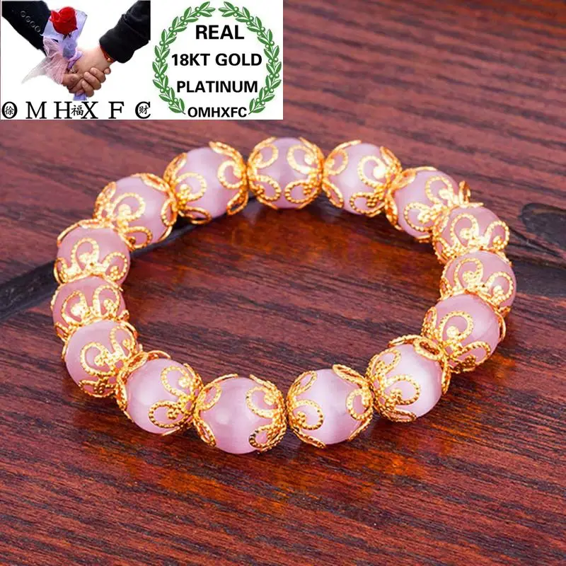 OMHXFC Wholesale European Fashion Woman Female Party Birthday Wedding Gift Pink Green Red Beads Agate 18KT Gold Bracelets BE215