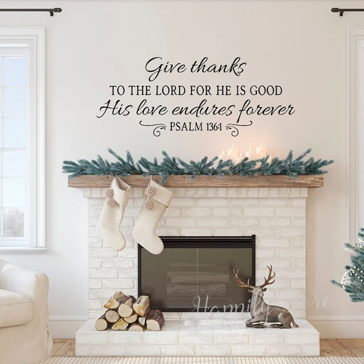 Bible Psalm 136:1 Wall Sticker Christian Home Decor Scripture Wall Art Decal Bedroom Headboard Background Wallpaper P742