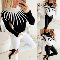 Mode Bodycon Schwarz Weiß Frauen Pullover 2021 Herbst Winter Farbe Passenden Stricken Weibliche Turleneck Langarm Sexy Pullover