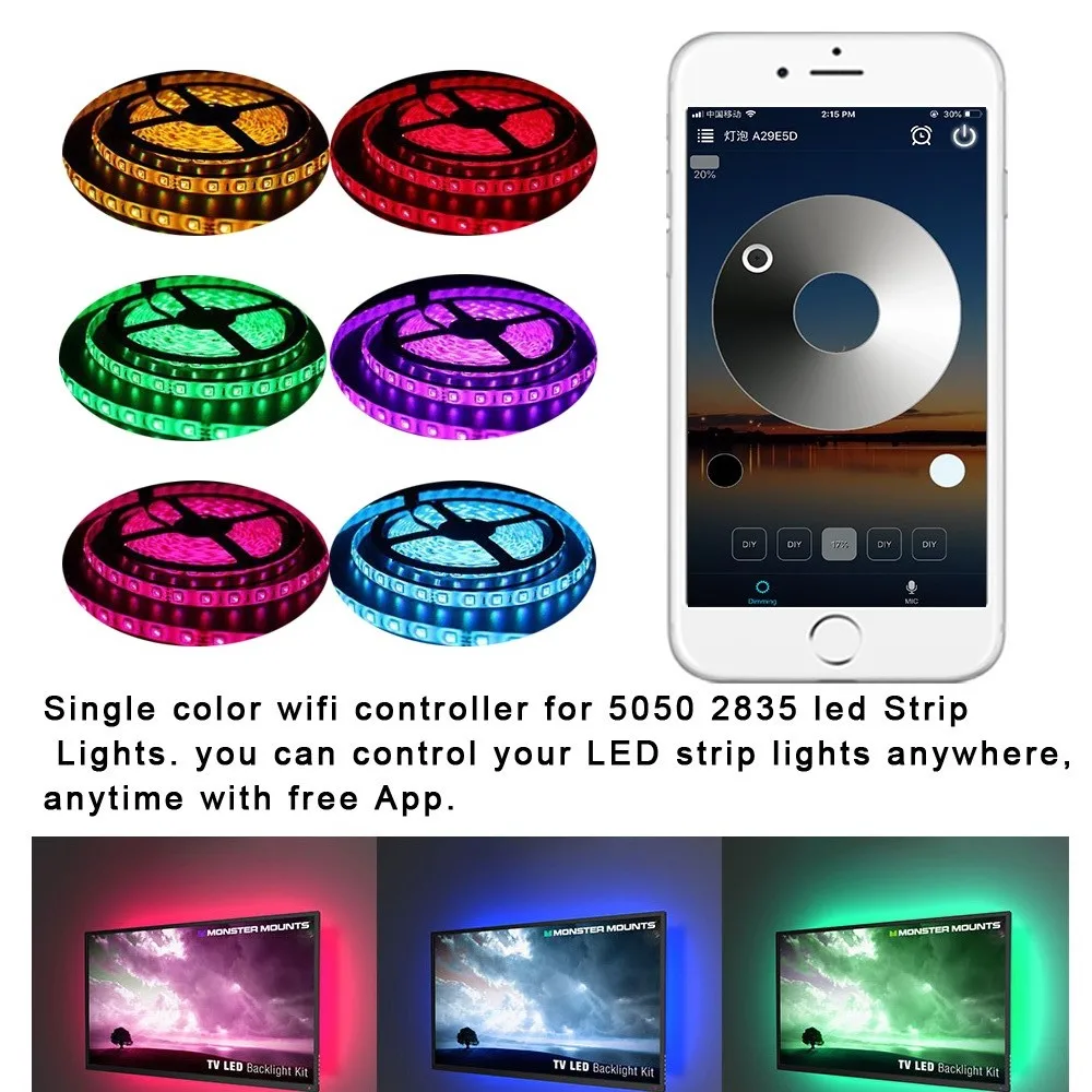 Single Color LED Strip Lights WiFi Controller Compatible with Android iOS Google Assistant Alexa  Voice Control Dimmable Timing