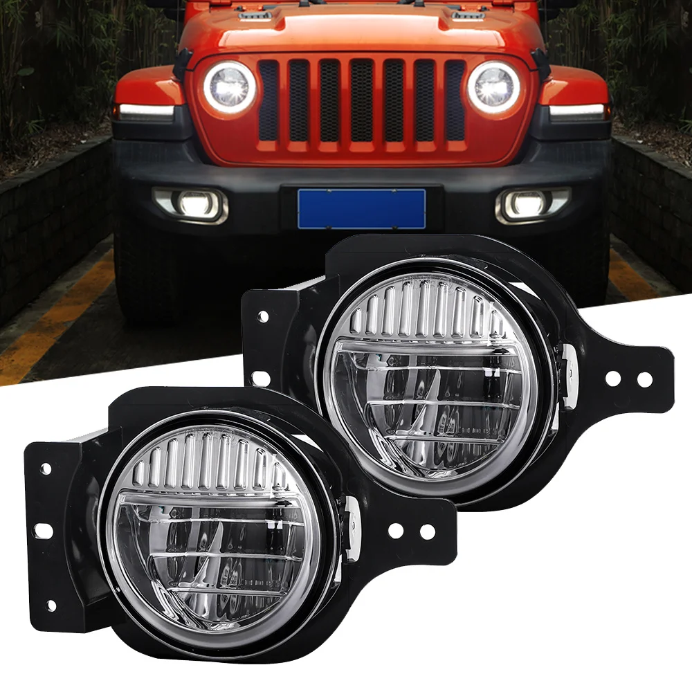 

SUP-LIGHT Pair 4 inch LED Fog Light with Mounting bracket For Jeep Wrangler JL 2018+ 20W 6000K-6500K White Fog Lamp Smile Design