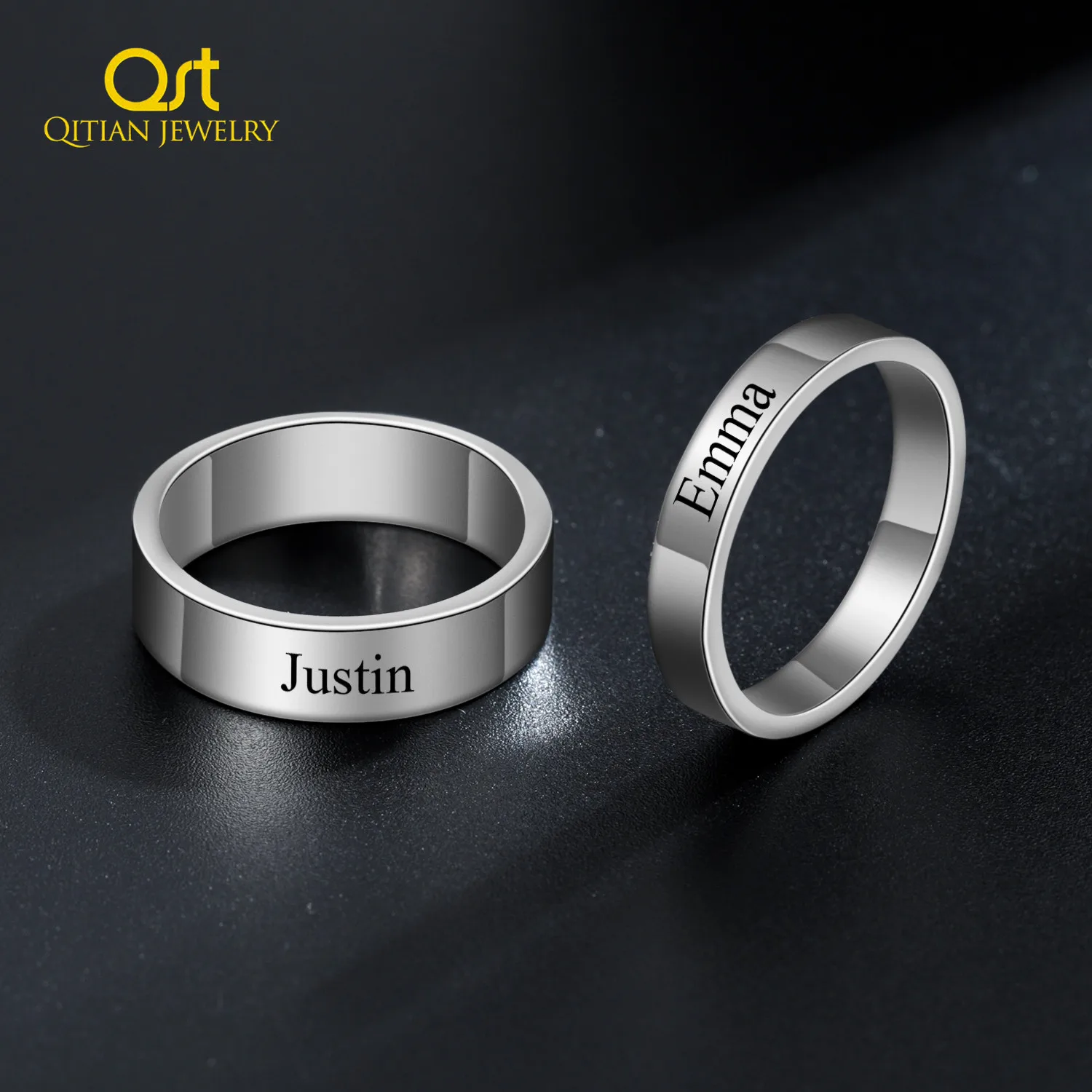 Personalized Stainless Steel Round Engraved Name Rings For Couple Couple Finger Ring Party Wedding Custom Name Jewelry Not Fade