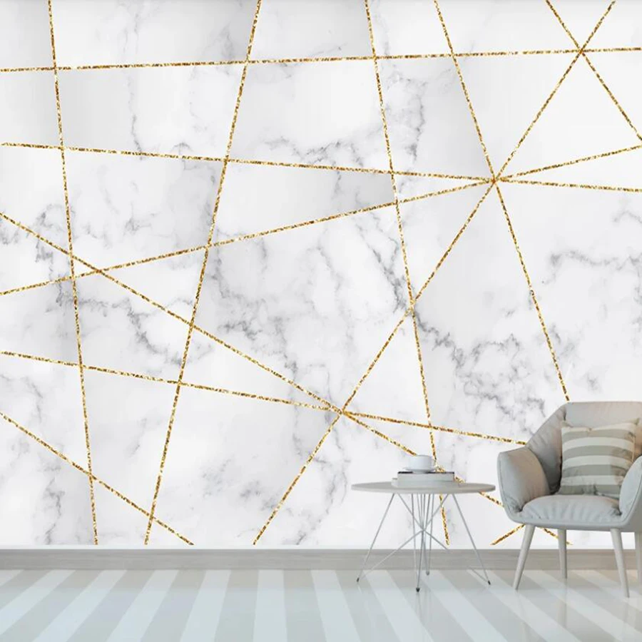 

Milofi custom 3D wallpaper mural modern geometric gold line marble pattern background wall living room bedroom decoration painti