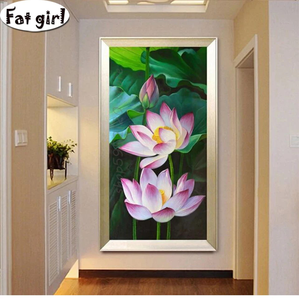 5D Diamond Painting lotus leaf DIY Diamond Embroidery Mosaic Hallway Full Square round Drill Rhinestone Rhinestone Home Decor