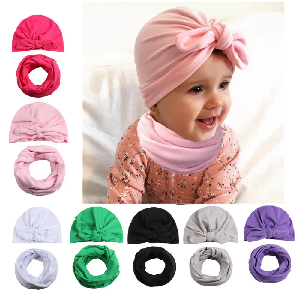 Fashion baby hat Solid Turban a head scarf for a girl Elastic caps for Girls 8 style baby cap Bow tie Set Infant Accessories