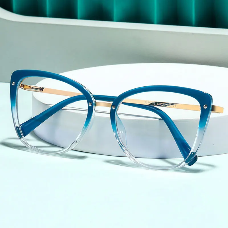 Fashion Women Gradient Color Women Stylish Glasses Frame with Flexible Spring Hinges Optical Prescription Eyewear Spectacles