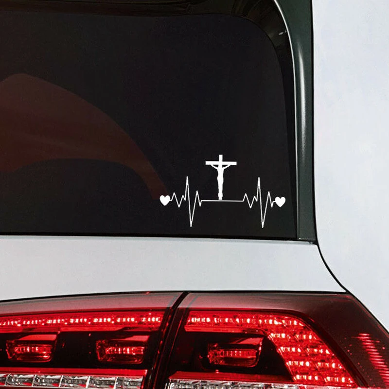 Jesus Christ Sticker Heartbeat Car Window Cross Sticker Heart Beat Decal Various Colours