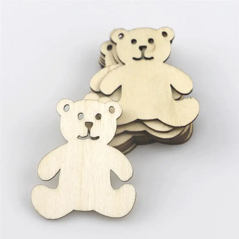 40pcs Decorative Wooden Durable Unfinished Creative Chip Labels Shape Ornament  DIY Bear Decor Family Friends Co-worker