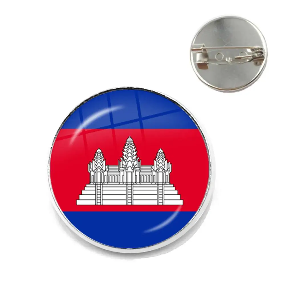 National Flag Glass Cabochon Brooches Palestine,Thailand,Cyprus,Egypt,Colombia,Tunisia,Austria,Iceland,Cambodia Collar Pins Gift