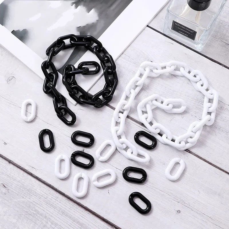 أبيض أسود أكريليك 31x20 مللي متر تويست البيضاوي حلقة مفتوحة الخرز موصل ربط سلسلة لصنع المجوهرات مكونات حقيبة حزام DIY بها بنفسك #1