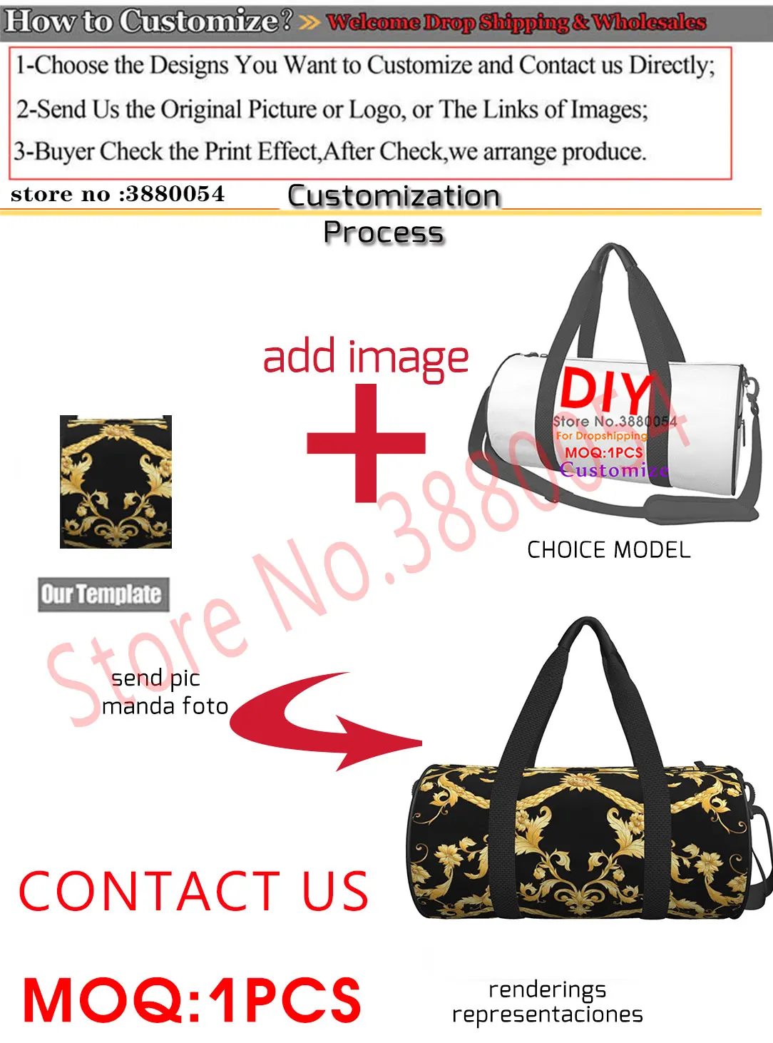 WHEREISART 3D Custom Travel Logo Image Women's Leisure Cylinder Duffel Bag Hangbag With Zipper Male Unisex Luxury Dropshipping