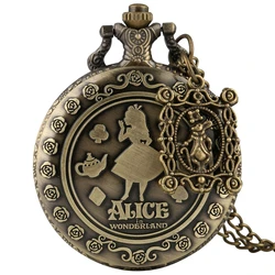 Retro Bronze Dream Women Watch  Rabbit Poker Carousel Accessory Quartz Pocket Watch Chain Necklace Pendant for Girl Women