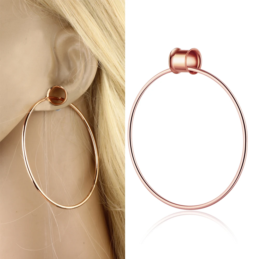 

WholesaleDouble Flared Steel Rose Gold Ear Stretchers Plugs and Tunnels Big Ring Dangle Expandable 00 Gauge Piercing 6-16mm 60pc