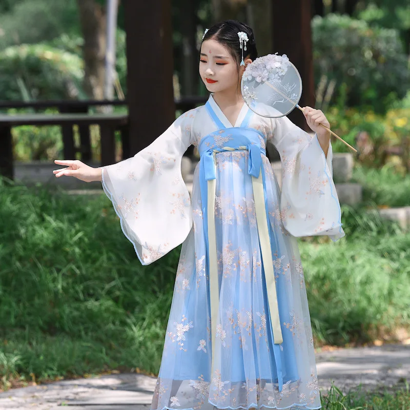 Children's Costume Hanfu Dress Fairy 12 Years Old Chinese Style Thin Little Girl Embroidery Hanfu Breathable Cute Tang SuitLB334