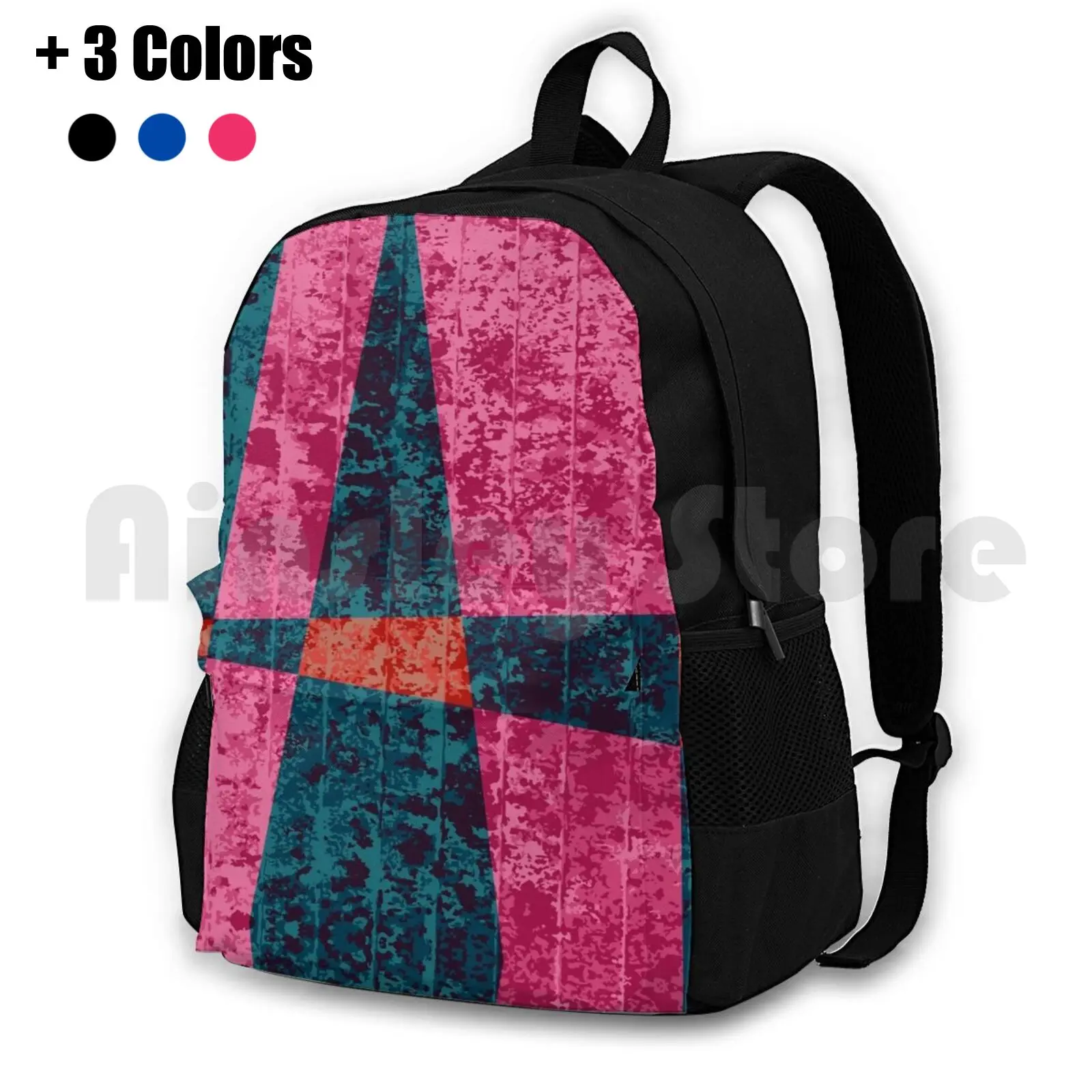 Pink And Teal Blue Abstract Outdoor Hiking Backpack Riding Climbing Sports Bag Abstract Pink Teal Blue Purple Pattern Green