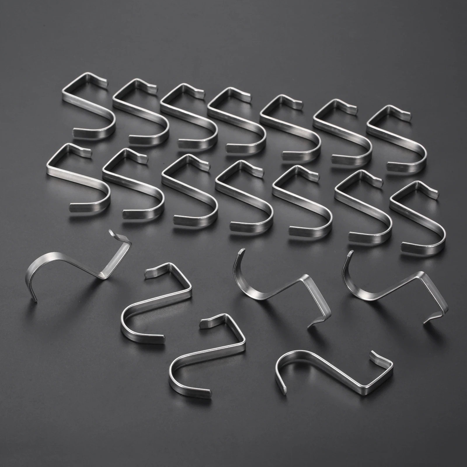 20 PCS Flat S Hooks Metal Silver S Shaped Hanging Hooks for Kitchen Bathroom Bedroom and Office Home Storage 45*20mm