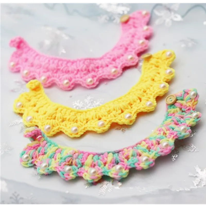 

Woolen Cat Collar Sweet Pink Crochet Floral Dog Necklace Colorful Pet Bandana Manual Kitten Scarf for Small Dogs Cat Accessories