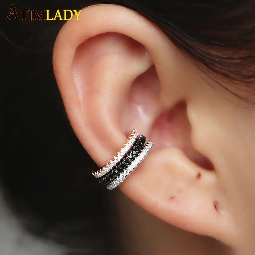 Ear Cuff micro pave cz circle 925 sterling silver mix rainbow CZ earrings no pierced stack small sized little girl earring cuff