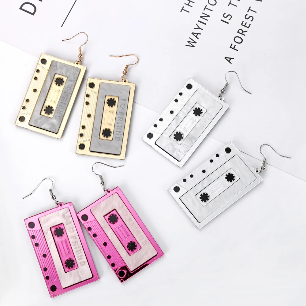 

YAOLOGE Nostalgia Vintage Romantic Tape Acrylic Exaggerated Nightclub Bar Punk Long Dangle Earrings For Women Lover Gift 2019