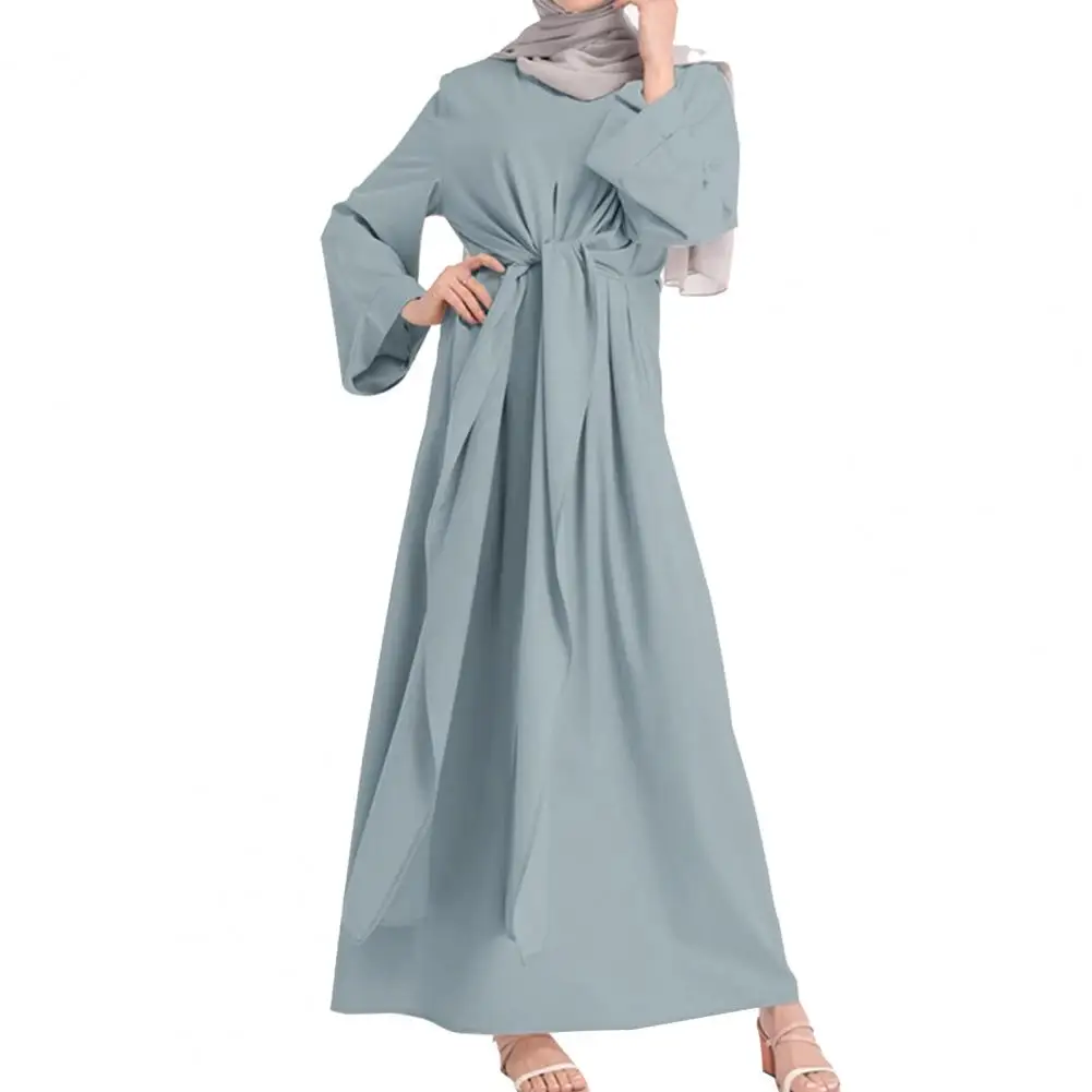 Summer Women Casual Style Maxi Dress Loose Abaya Nidha Long Sleeve Solid Color Dubai Turkey Modest Robe Kaftan Islam