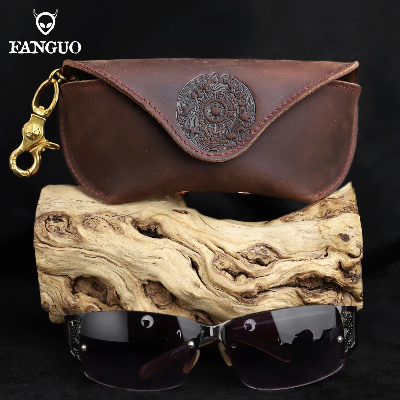 Retro Luxury Pattern Sunglasses Cover Genuine Leather Glasses Soft