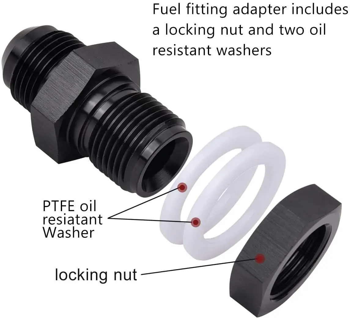 Aluminum 10AN AN10 Flare Fuel Cell Bulkhead Fitting With Washer And Nut Black Auto Part