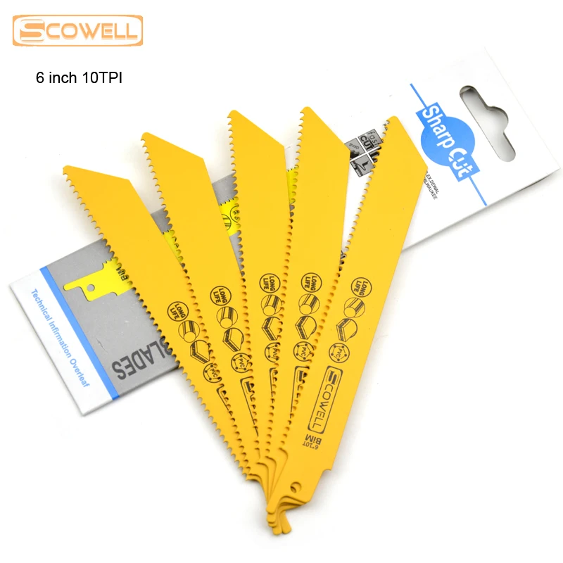 5 imballaggi 6 "pollici 10TPI HSS sabre bimetallico lame per sega alternativa strumenti fai da te accessori lame per seghetto alternativo per tagliare chiodi di legno