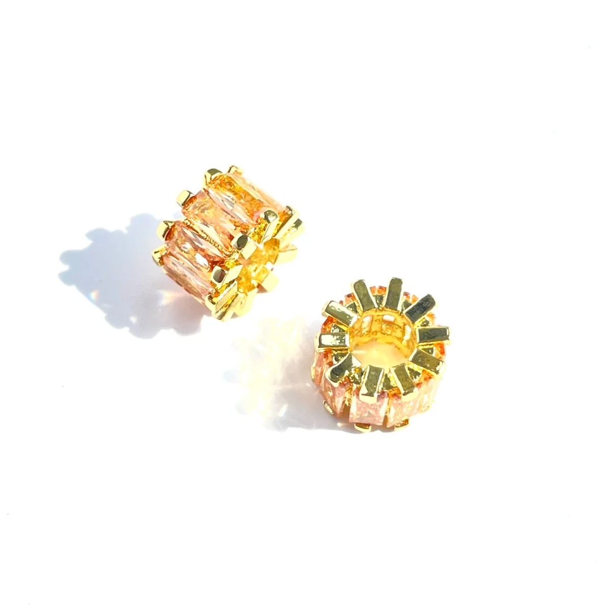 10pcs Champagne Zirconia Paved Wheel Spacers Beads for Women Bracelet Girl Earring Necklace Design Waist DIY Accessory Wholesale