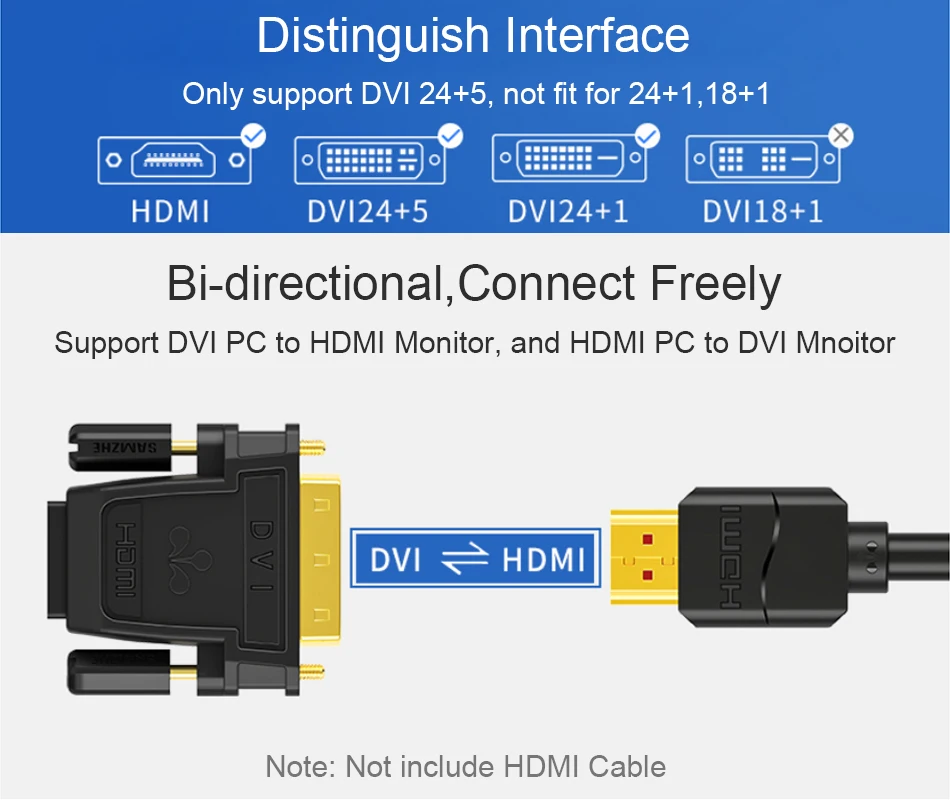 SAMZHE DVI 24 + 1 zu HDMI Adapter HDMI Stecker auf DVI Buchse Konverter 1080P Unterstützung für Computer zu display Screen 1Pcs – Detail 3