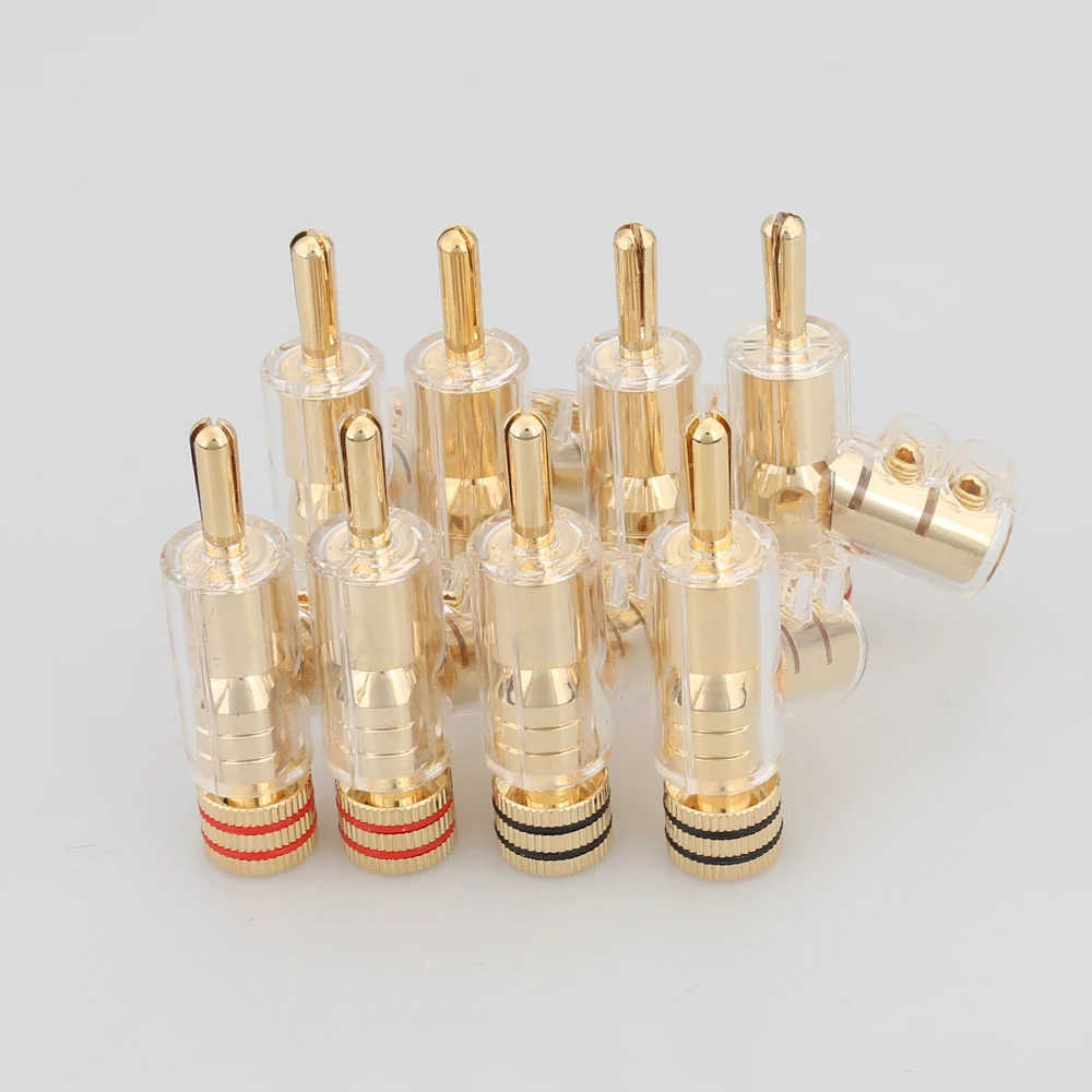 4pcs/Set High Performance 24K Gold Plated Rhodium Plated Audio Banana Connectors 45Dgree Locking Connector Speaker Cable HIFI