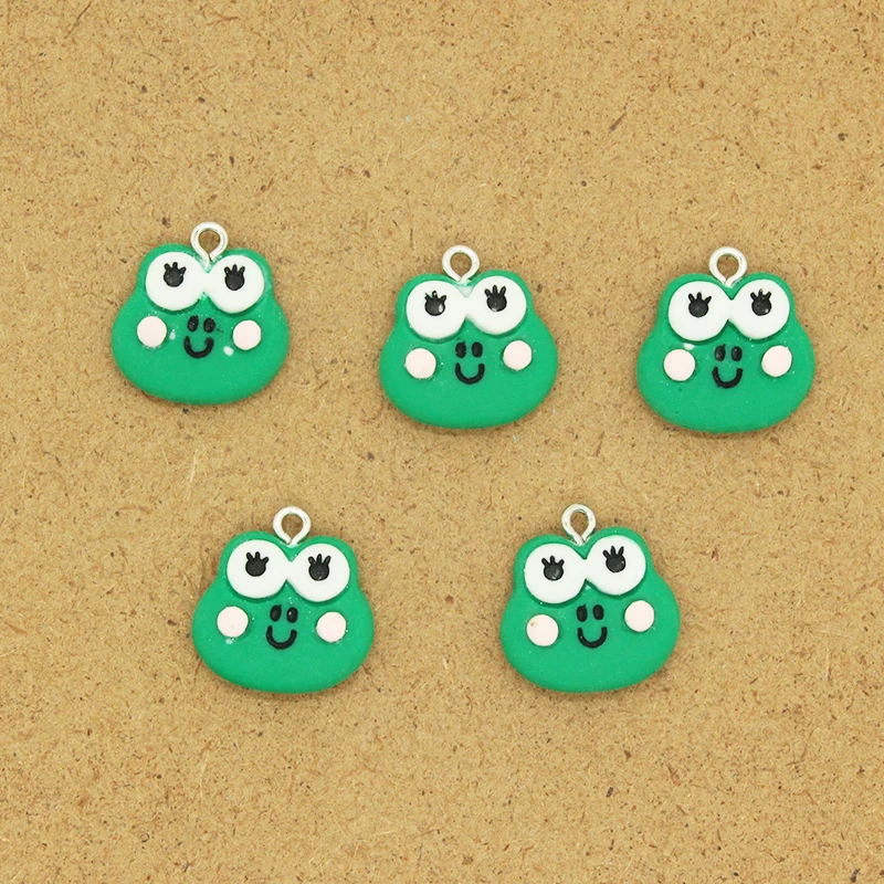 10pcs Kawaii Green Blinking Frog Animal Resin Charms Cute Earrings Bookmark Decorative Pendant Diy For Jewelry Accessories