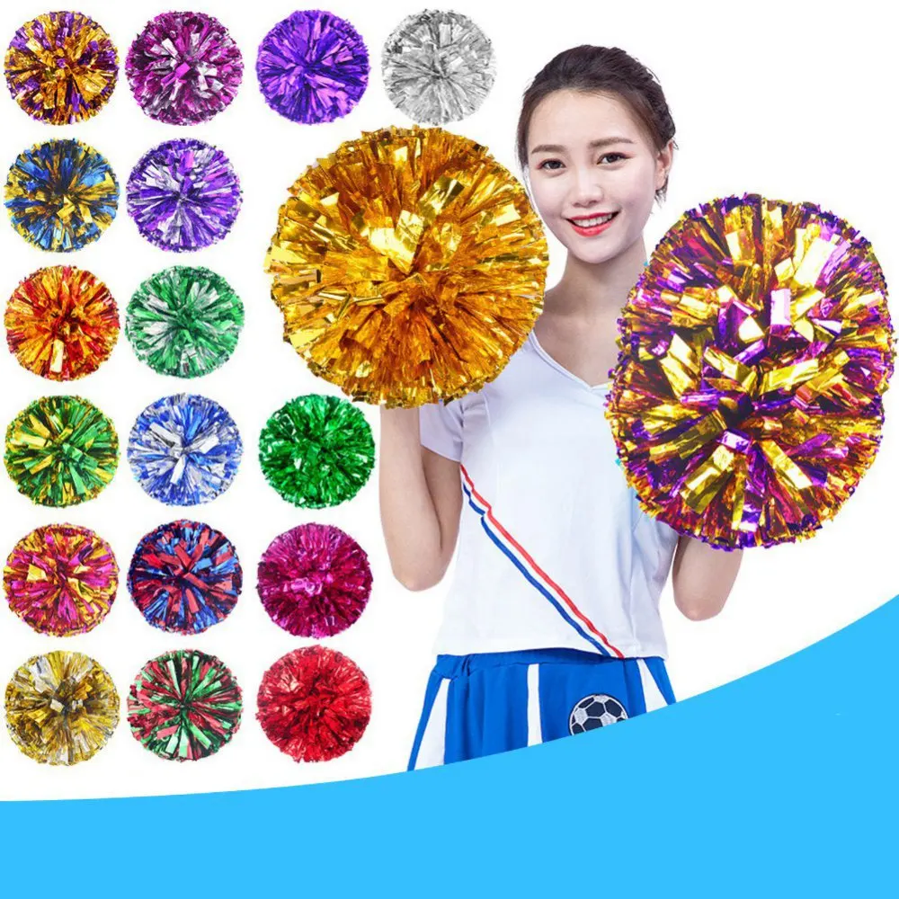 2PCS colorfast metallic Cheerleader Pom Poms Cheerleading Pompoms Cheer Pom Majorettes Hand Flower Aerobics Balls Sports