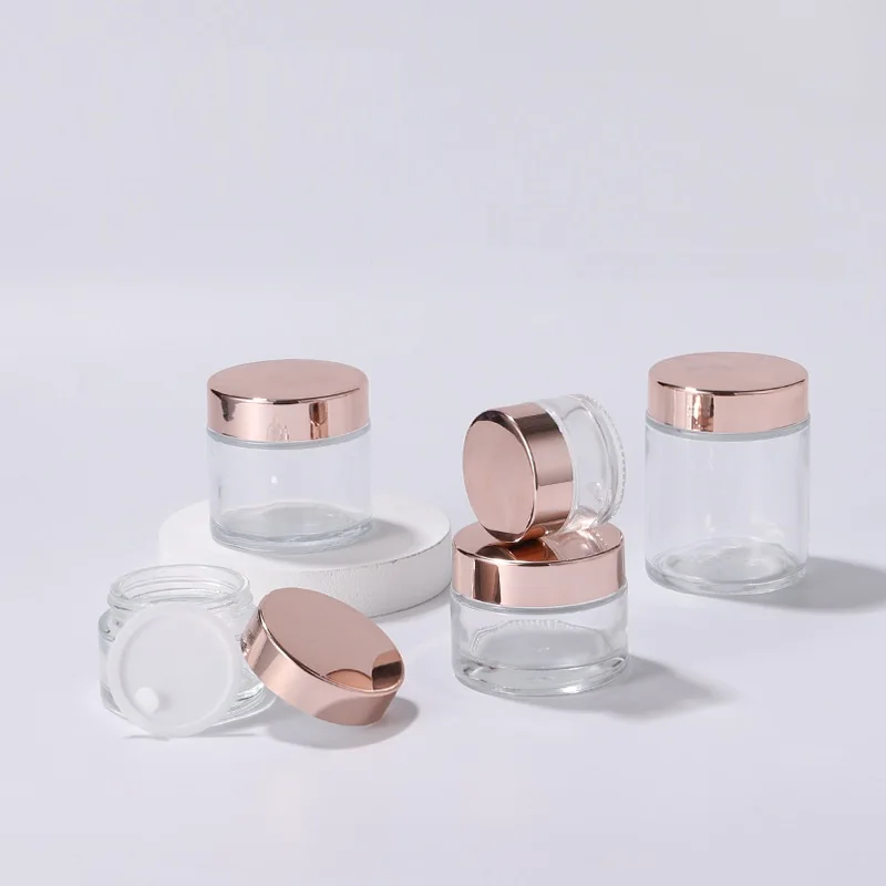 Cosmetica Glazen Pot 15 Stuks Lege Heldere Rose Gouden Deksel Make-Up Gezichtscrème Containers Transparante Glazen Potten 5G10g20g30g50g60g100G