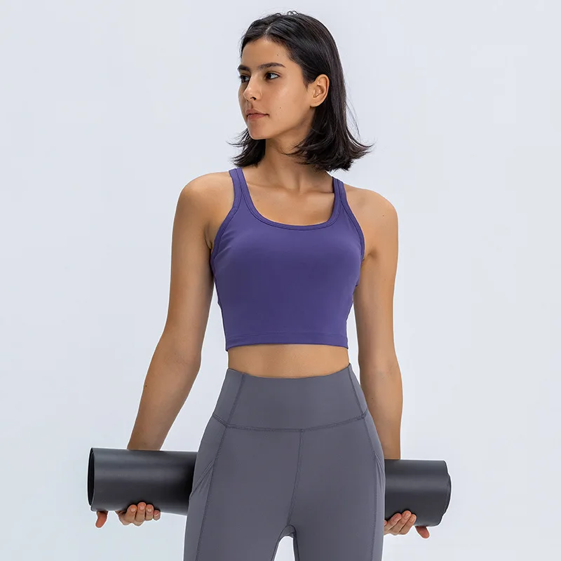 Einfarbig Beliebte Frauen Sport Tank Top Sexy Einfarbig Yoga Fitness Bh Shock-proof Laufen Gym Kleidung Mit abnehmbare Brust Pad
