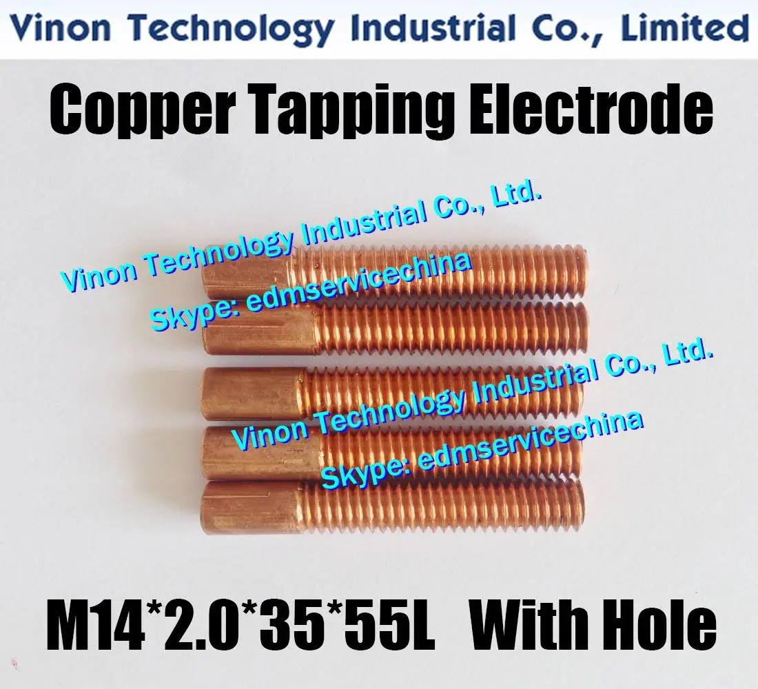 (10pc/lot) M14x2.0x35x55mm Copper Orbital Tapping Electrode for EDM spark, copper threading electrode M14 with hole