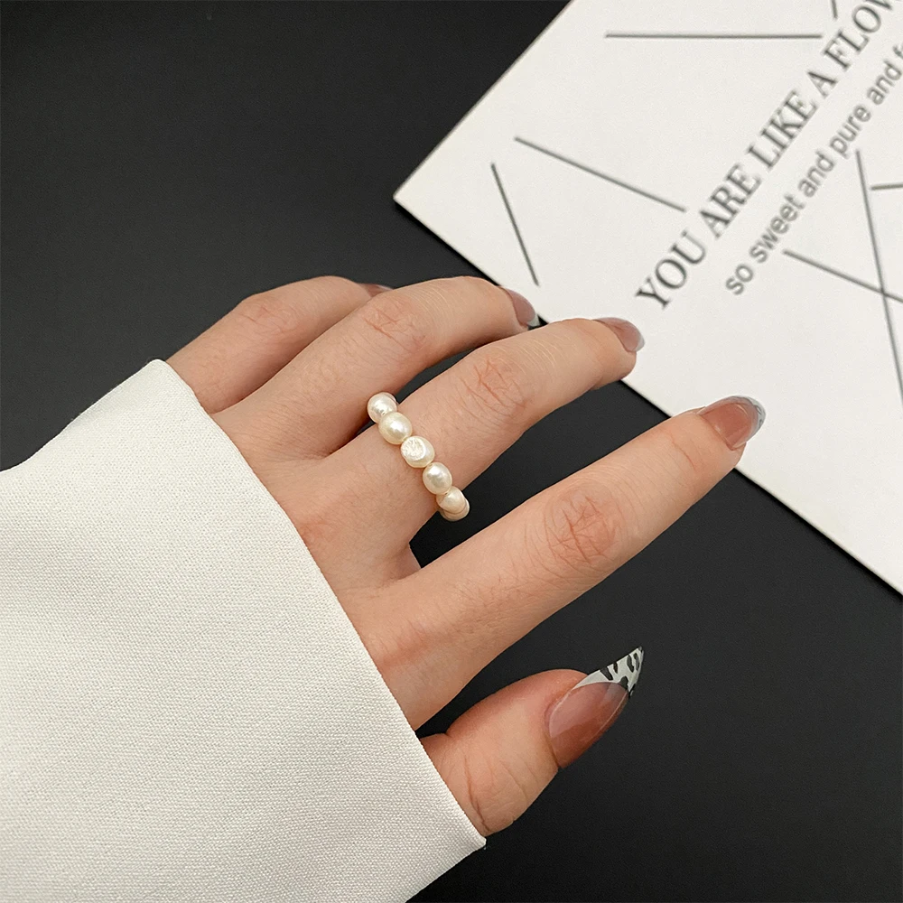 Cute Minimalist Pearl Beaded Rings for Women Korean Irregular Pearl Finger Rings Trend Women Jewelry Gifts