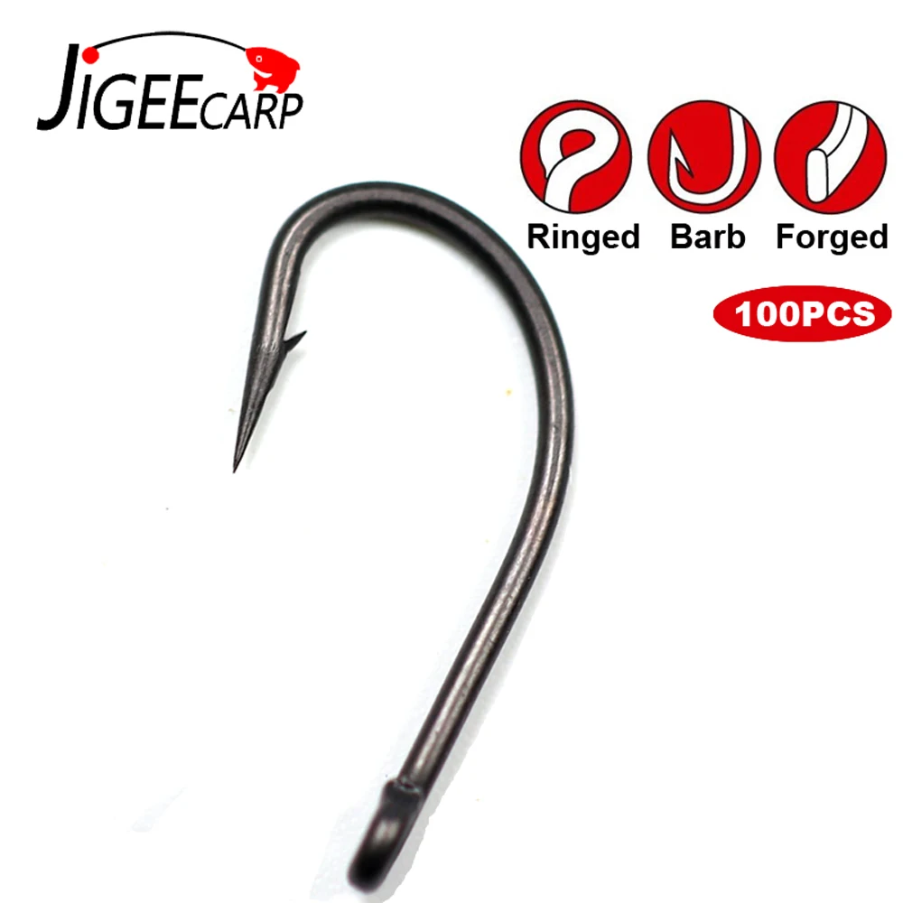 JIGEECARP 100pcs Fishing Hooks High Carbon Steel Barbed Popup Carp Hook A Coated Needle Curve Carp Fishing Hook