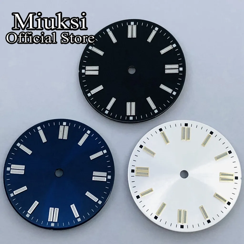 Miuksi 29mm black silver blue green orange yellow watch dial luminous fit NH35 NH36 Miyota8215 821A DG2813 3804 PT5000 movement