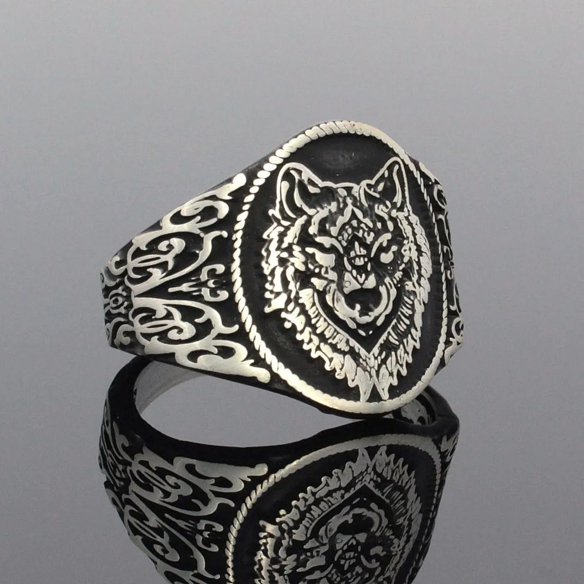 Solid 925 Sterling Silver Gray Wolf Gray Wolf Men's Ring Gemstone Without Special Jewelry Accessory For Men Made in Turkey