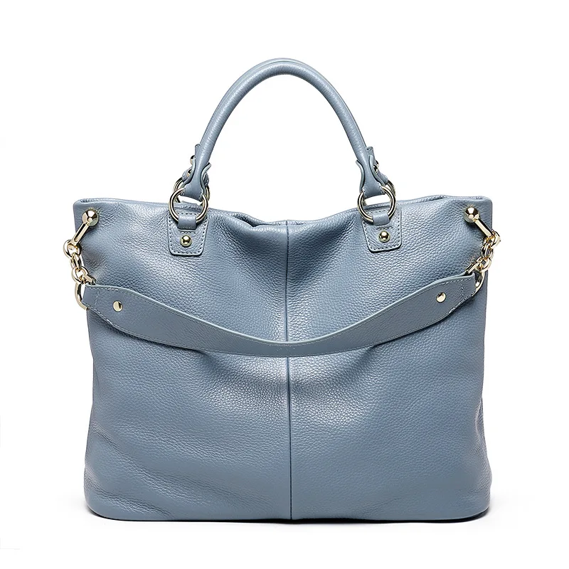 

100% Genuine Leather Women's Handbag Brown Blue Women Casual Tote Large Capacity Lady Crossbody Messenger Purse Black Hobos Bags