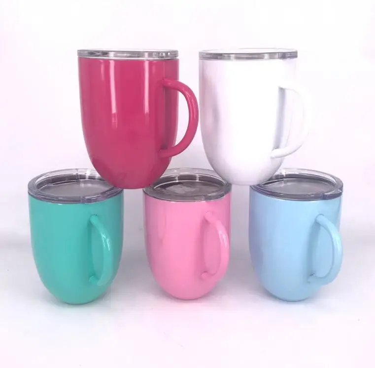 

100pcs fashion 10oz Wine Glass Cup With Handle Lids Stainless Steel Double Wall Vacuum Insulated mugs Beer Mugs Coffee Handles
