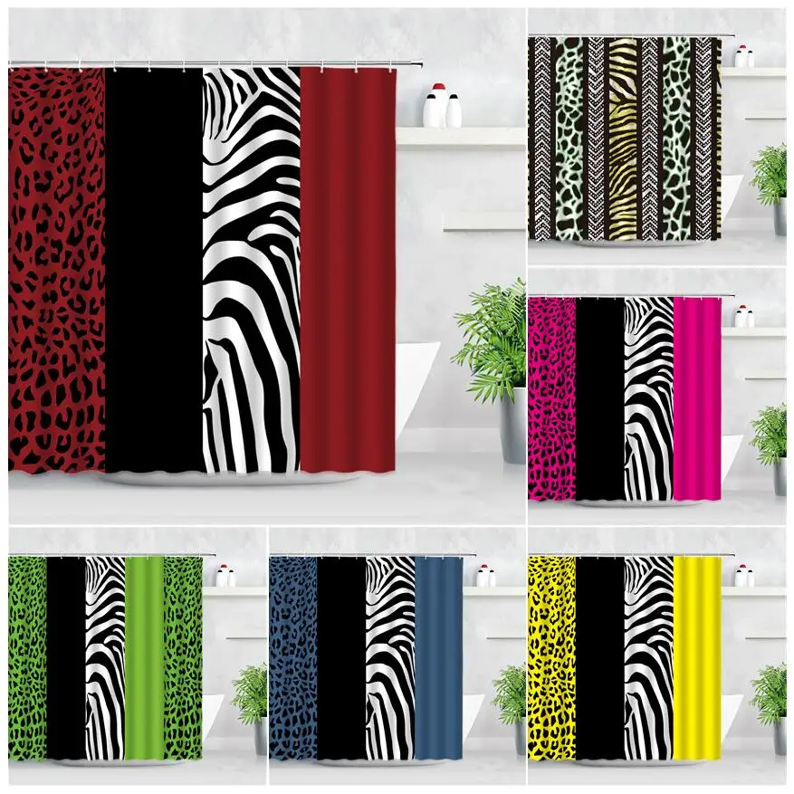 Fashion Art Bathroom Shower Curtain Red Zebra Leopard Print Stripe Modern Home Decor Waterproof Polyester Fabric Bath Curtains