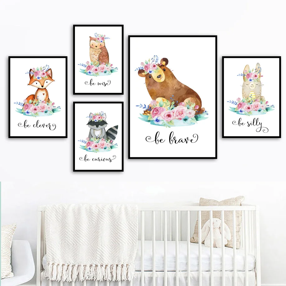 Cartoon Fox Deer Rabbit Baby A - Baby Nursery Animal Pictures review and price