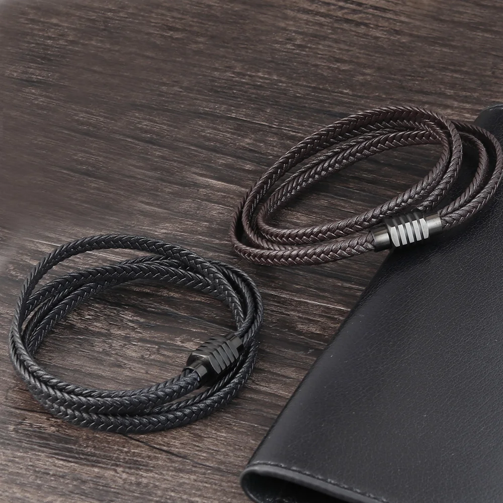 Fashion Black Genuine Leather Bracelet Black Stainless Steel Clasp Multi Layer Braid Rope Chain Wristband Vintage Gifts